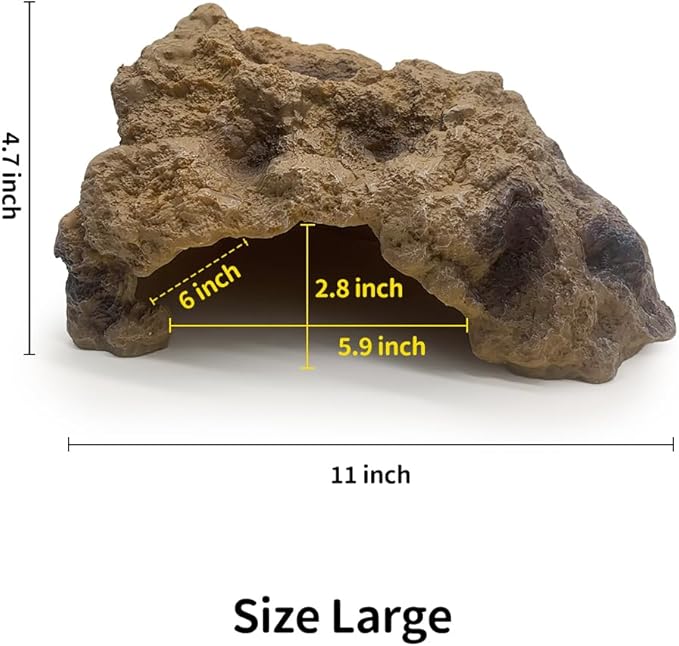 Reptile Simulation Rock Cave Hideouts Terrarium Habitat Décor Bearded Dragon Hideout for Turtles Lizards Snakes Crab (Large)
