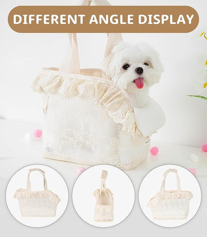 Dog Carrier for Small Dogs Rabbit cat with Lace Design, Cotton Bag, Dog Carrier Soft Sided, Collapsible Travel Puppy Carrier (Beige, 13" L x 6.7" W x 10.6" H)