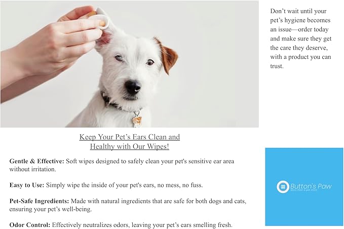 All Natural Unscented Hypoallergenic Wipes for Dogs and Cats|130 ct | Gently Removes Tear Stains and Mucus | Eco-Friendly Grooming Wipes for Paws and Ears for Dogs and Cats | Buttons Paw USA