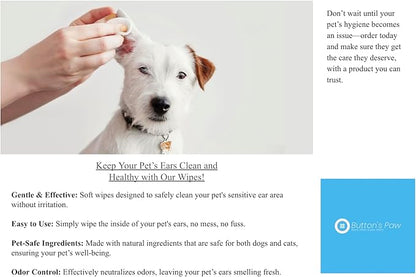 All Natural Unscented Hypoallergenic Wipes for Dogs and Cats|130 ct | Gently Removes Tear Stains and Mucus | Eco-Friendly Grooming Wipes for Paws and Ears for Dogs and Cats | Buttons Paw USA