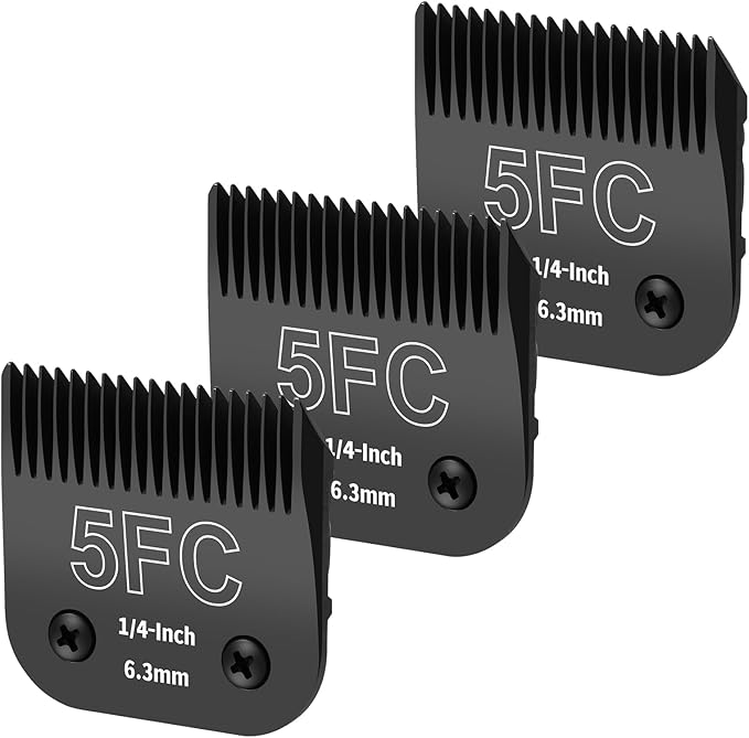 3 Pack 5FC Detachable Dog Grooming Steel Blades,Compatible with Andis,Oster A5,Wahl KM-10 Series,Cut Length 1/4" 6.3MM ï¼_lackï¼