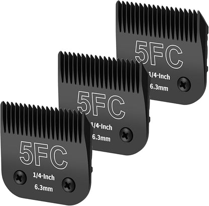 3 Pack 5FC Detachable Dog Grooming Steel Blades,Compatible with Andis,Oster A5,Wahl KM-10 Series,Cut Length 1/4" 6.3MM ï¼_lackï¼