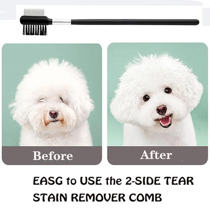 4 Pcs Pet Grooming Kit for Small Long and Short Haired Dogs, Cats & Puppies, Flea & Lice Comb, Tear Stain Remover, Fine-Toothed Comb for Knots, Crust & Mucus (Pink)