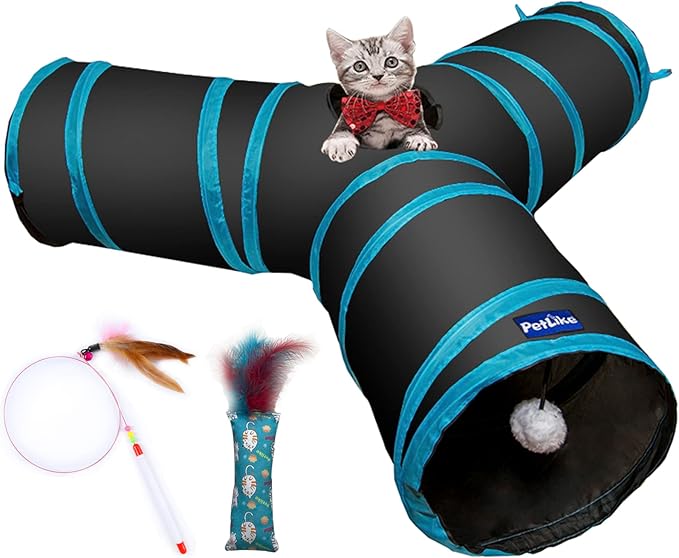 PetLike Cat Tunnel (with Interactive Cat Toy and Catnip Toy) for Indoor Cats Collapsible Pop-up Pet Tube Peek Hole Hideaway Play Toys for Cats with Ball