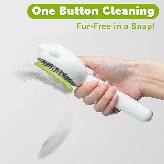 Paw Cat Brush, Self Cleaning Cat Brush, Cat Grooming Hair Brush for Shedding, Pet Brush for Short and Long Haired Cats Dogs (Green)