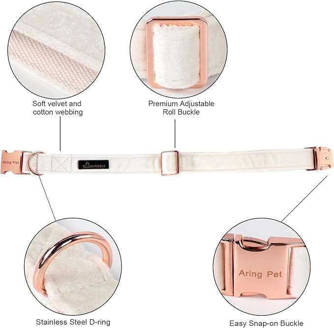 ARING PET Bowtie Dog Collar-Velvet Dog Collars with Detachable Bowtie, White Wedding Soft Dog Collar,X-Large.