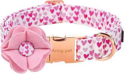 ARING PET Valentine's Day Dog Collar-Fancy Dog Collar with Felt Flower, Comfortable Cotton Heart Dog Collars Pet Collars with Metal Buckle