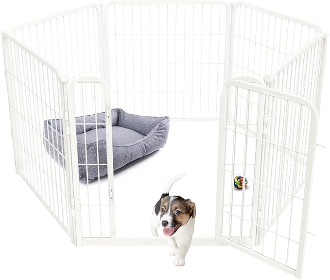 FXW Homeplus Dog Playpen for Indoor Use - Stress-Free and Safe Play, Heavy Duty 24 Inch 6 Panels Dog Pen for Puppies and Small Dogs, White_atented