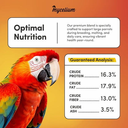 Mycelium Organic Large Parrot Plus Bird Food (5 LBS) | Premium Bird Seed for Macaws, Cockatoos & Parrots | High-Protein, Vitamin-Fortified, Skin & Feather Support | Non-GMO, USA Made, No Fillers
