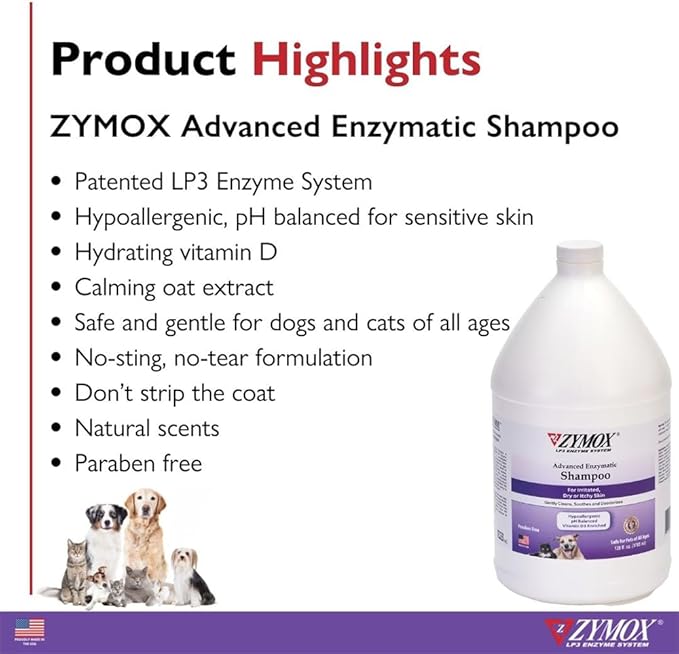 ZYMOX Advanced Enzymatic Shampoo, 1 gal. - for Pets & Animals of All Ages: Cleans, Refreshes, Hydrates & Nourishes Dry Skin & Coat