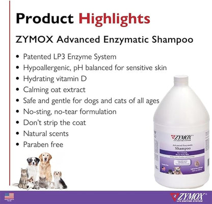 ZYMOX Advanced Enzymatic Shampoo, 1 gal. - for Pets & Animals of All Ages: Cleans, Refreshes, Hydrates & Nourishes Dry Skin & Coat