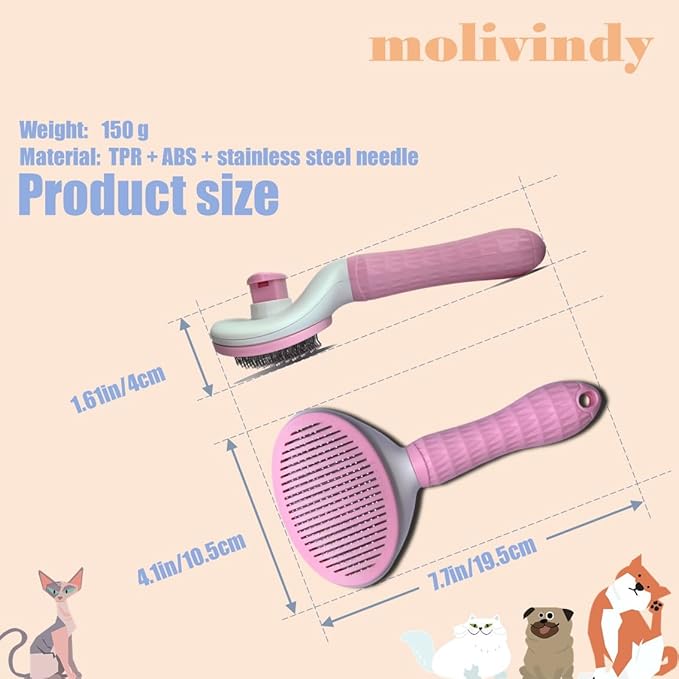 Self Cleaning Slicker Brush,Dog Brush with Massage Particles,Removes Loose hair & Tangles,Skin Friendly & Promote Circulation-pink 1