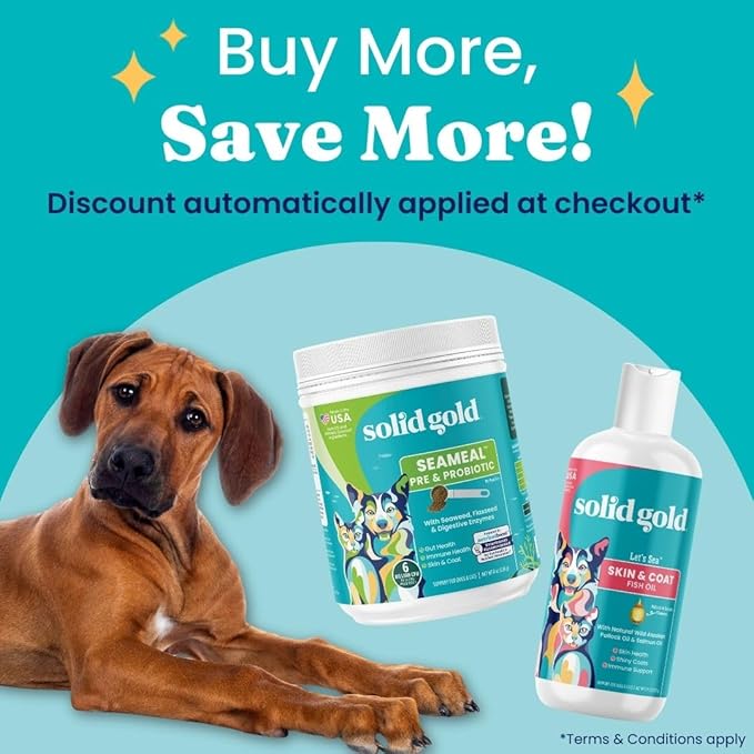 Solid Gold SeaMeal Cat Probiotic & Dog Probiotics for Digestive Health - Kelp Powder Dog & Cat Multivitamin Supplement w/Prebiotics & Digestive Enzymes for Skin, Coat, & Gut + Immune Support - 8oz