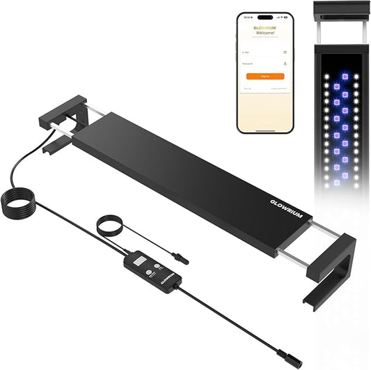 GLOWRIUM Saltwater Aquarium Light, Smart Reef Coral Fish Tank Light with Bluetooth + WiFi Dual Control App, DIY Spectrum, Brightness Adjustable, Anti-Drop, Real Time Water Temperature Sensor(36-48 in)