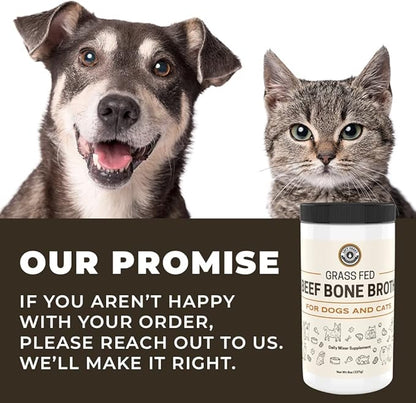 8oz Beef Bone Broth Powder for Dogs and Cats – Human Grade Grass-Fed Bone Broth for Picky Eaters – Supports Joints and Gut Health – Single Ingredient Bone Broth for Cats -Dog Food Toppers For Dry Food