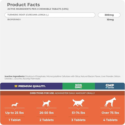 Turmeric for Dogs Anti Inflammatory Pain Relief - 120 Chewable Tablets - Hip & Joint Support Anti Inflammatory for Dogs with Curcumin and BioPerine, Antioxidant, Cardiovascular