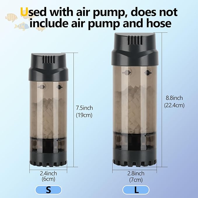 AQQA Aquarium Fluidized Moving Bed Filter,Media Submersible Sponge Filter with Air Stone Ultra-Silence Dissolved Oxygen,Air Pump Accessories,for Fresh Water and Salt-Water (L 15-55 Gallon)