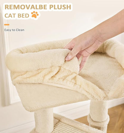 Made4Pets Cat Tree, Small Cat Tower for Indoors Cats, Cute Wood Kitty Condo with Scratching Post and Pad, 29" Multi-Level Modern Activity Climbing Furniture for Small and Medium Cats, Beige