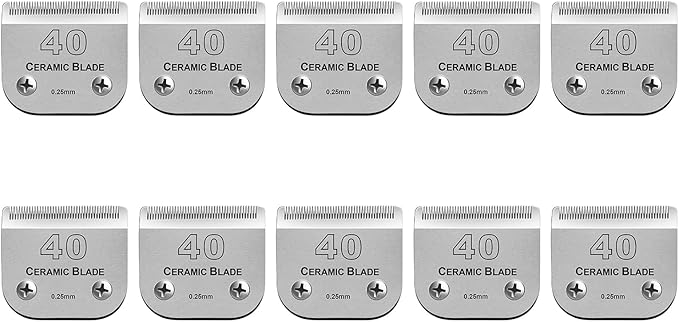 10 Pcs Detachable Pet Dog Grooming Clipper Ceramic Blade Sets,Compatible with Andis Size 40 1/100"(0.25mm),Compatible with andis/Oster A5,Wahl KM10 Series Clippers