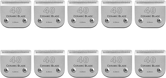 10 Pcs Detachable Pet Dog Grooming Clipper Ceramic Blade Sets,Compatible with Andis Size 40 1/100"(0.25mm),Compatible with andis/Oster A5,Wahl KM10 Series Clippers