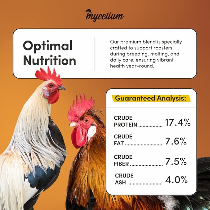 Mycelium Organic Rooster Plus Feed (5 LB Bag) | High-Protein Chicken Feed with Vitamin Support for Strength, Stamina & Gut Health | Natural Poultry Grain Blend with Fish Meal | Non-GMO, Made in USA