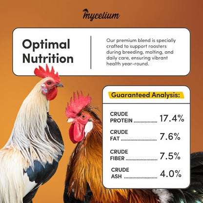 Mycelium Organic Rooster Plus Feed (5 LB Bag) | High-Protein Chicken Feed with Vitamin Support for Strength, Stamina & Gut Health | Natural Poultry Grain Blend with Fish Meal | Non-GMO, Made in USA