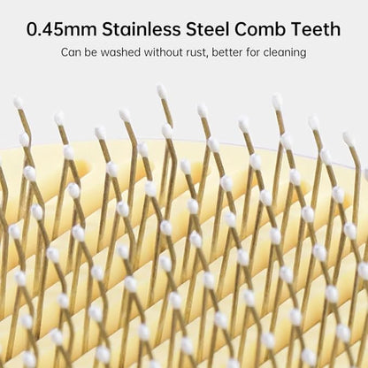 Pet Hair Brush with Release Button, Self Cleaning Cat Brush Pet Comb for Shedding Pet Hair Brush for Grooming Long and Short Hair Cats Dogs - Yellow