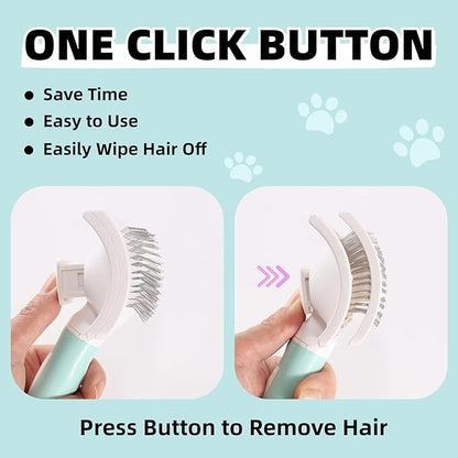 Dog Self-Cleaning Slicker Brush with One Button Fur Removal Deshedding Brush for Dogs and Cats with Long Hair for Shedding Massaging Grooming Green