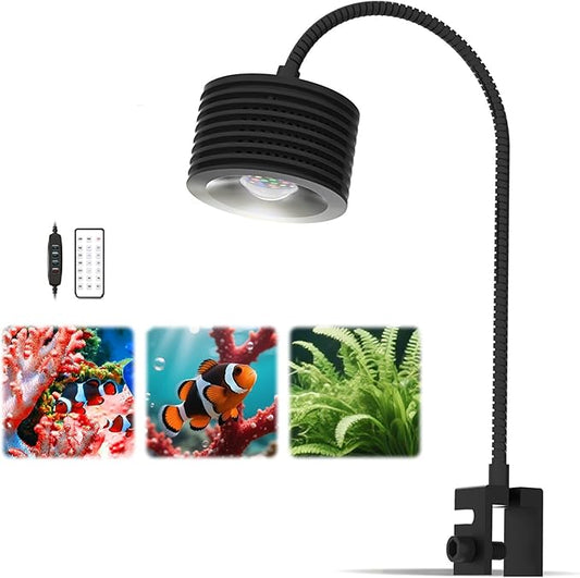 Lominie LED Aquarium Light, Full Spectrum Coral Reef Light, Remote Control Dimmable Fish Tank Lamp, Clip-on Saltwater Aquarium Light
