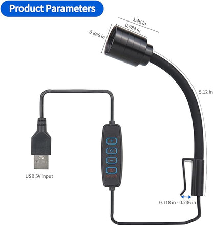 Mini Clip On Aquarium Light Small Dimmable Fish Tank Light USB Spotlight with 3 Light Modes 10-Level Brightness for 1 to 3 Gallon Tanks (Adapter NOT Included)