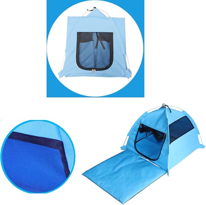 WeeH Small Medium Pet House Dog Cage Folding Outdoor Cat Bed Pad for Travel - Pop Up Dog Cat Tent Camping Beach Sun Shelter (Blue)