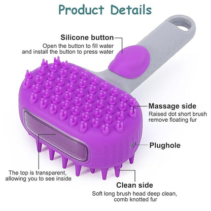2 in1 Silicone Dog Cat Bath Brush, Pet Shampoo Brush Scrubber Massage Dispenser, Soft Silicone Grooming Shower Brush for Short Long Haired Dogs and Cats Washing (Purple)