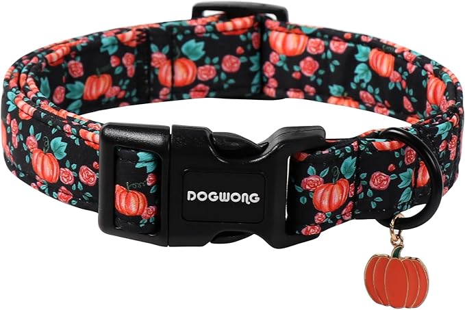 DOGWONG Fall Dog Collar, Pumpkin Floral Dog Collar Adjustable Soft Halloween Girl Pet Dog Collars Cute Puppy Necklace for Small Medium Large Dogs