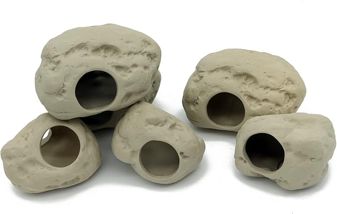 ALEGI Aquarium Decoration Rock Caves for Fish Tank, Ceramic Betta Fish Tank Accessories Hideout, Cichlid Stackable Cave Hiding (3 Small & 3 Medium)