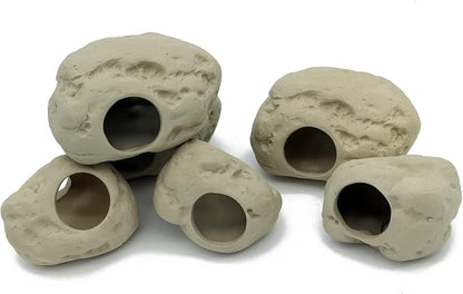 ALEGI Aquarium Decoration Rock Caves for Fish Tank, Ceramic Betta Fish Tank Accessories Hideout, Cichlid Stackable Cave Hiding (3 Small & 3 Medium)