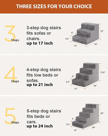 Dog Stairs for Small Dogs,22" 5-Step Pet Stairs for High Beds and Couches，Dog Steps with Non-Slip Bottom and High-Density Foam Indoor Outdoor,Grey