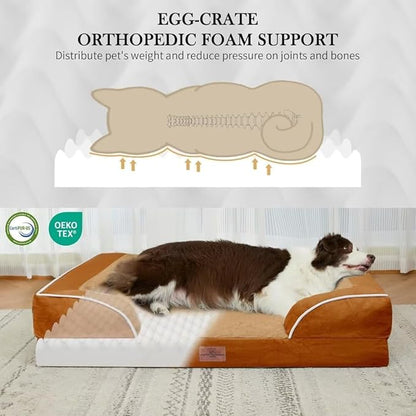 Large Dog Beds Orthopedic Foam, Waterproof Dog Beds for Large Sized Dogs, Comfy Washable Pet Bed Sofa with Removable Cover & Non-Slip Bottom(Large,Caramel)