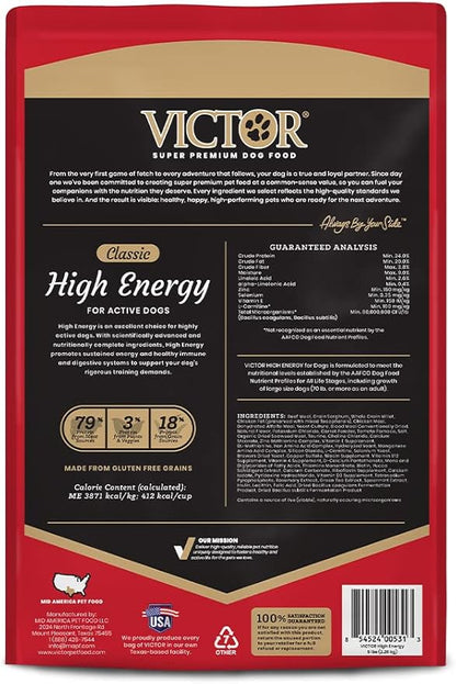 VICTOR Super Premium Dog Food  High Energy Dry Dog Food for Active Dogs  Gluten Free Dog Food with Beef and Chicken Meal Proteins for Sporting Dogs  All Breeds and All Life Stages, 5 lb