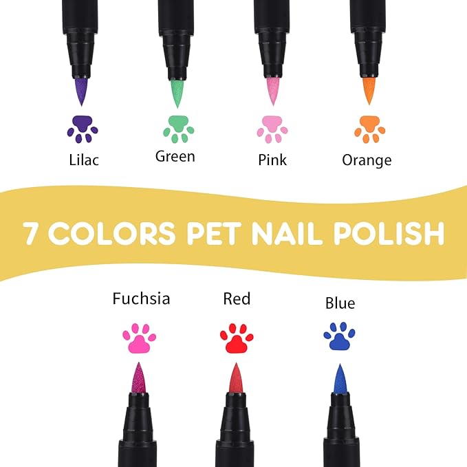 7 Colors Dog Nail Polish Pens Quick Dry,Dog Safe Nail Polish,Easy to Apply,Nail Polish Pens for Dogs Non Toxic,Dog Safe Paint for Paws,DIY Dogs Puppy Nails