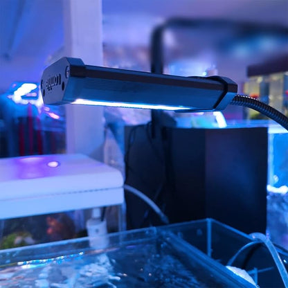 Lominie Small LED Aquarium Light Full Spectrum, 2-Channel Dimmable Fish Tank Light with Adjustable Gooseneck for Saltwater, Coral Nano Tank (Saltwater)