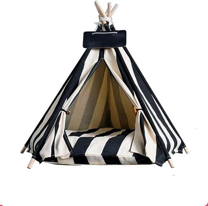 Dog Bed Tent,Portable Pet Tent for Cats or Small Dogs,Removable & Washable,Indoor Dog House with Thick Cushion,Cat Tents for Indoor Cats,Soft,Cozy,Pet Teepee,Dog Cabana Outdoor(White&Black)
