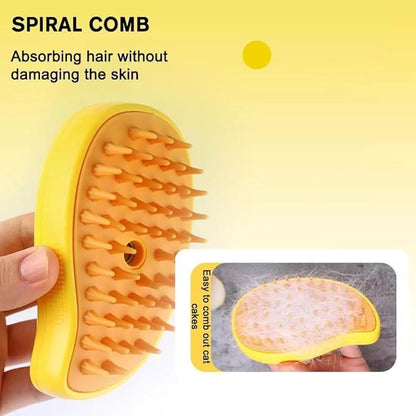 3 in 1 Pet Hair Brush, Steamy Cat Brush for Massage, Multifunctional Hair Brush for Removing Tangled and Loose Hair, Yellow, Hair Removal Comb for Cat and Dog