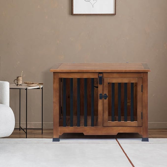 Wooden Dog Crate Furniture,Foldable and Portable Dog Kennel Furniture Indoor,Decorative Dog Crate End Table No Assembly.(Medium,Brown)