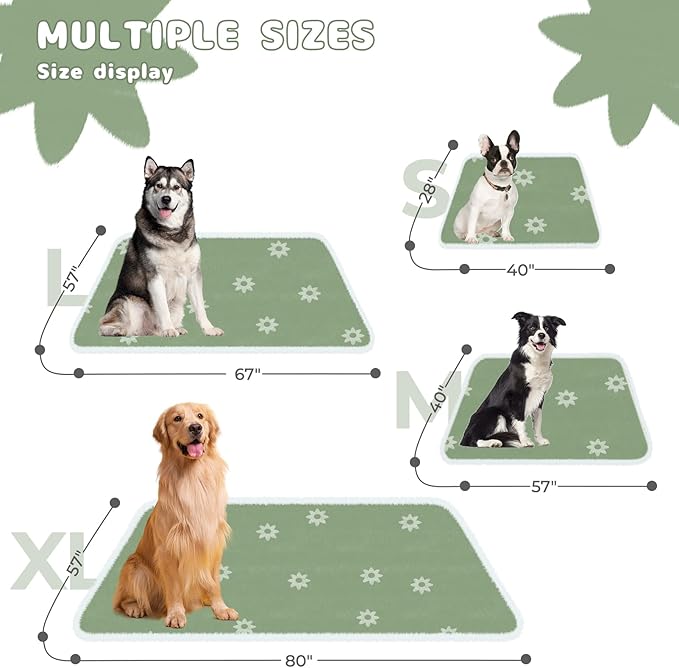 Luciphia Waterproof Pet Blanket for Medium Large Dogs Washable Fluffy Thick Jacquard Shag Fleece Warm Sherpa 3D Textured Flower Print for Cats Puppy Couch Protection (Green,67x57 inches)