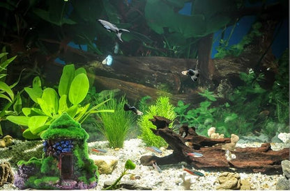 M2cbridge Aquarium Decorations Fish Hideout House Betta Cave with Green Lifelike Moss (Style 1)