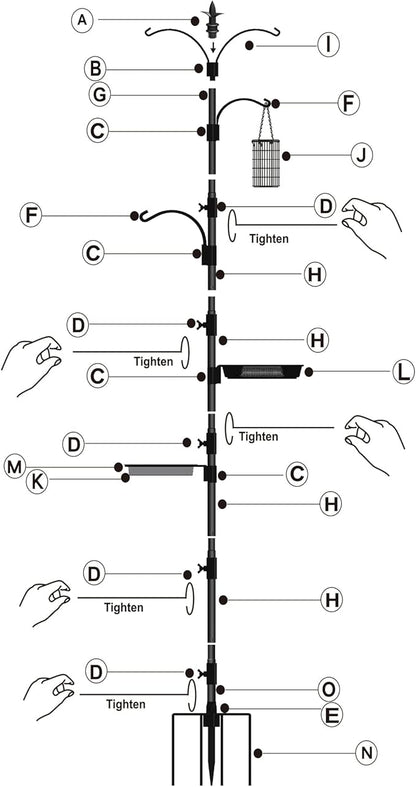 yosager Premium Bird Feeding Station Kit, 90" x 23" Birds Feeder Pole, Planter Hanger, Multi Feeder Hanging Kit with Metal Suet and Bath for Bird Watching, Attracting Wild Birds