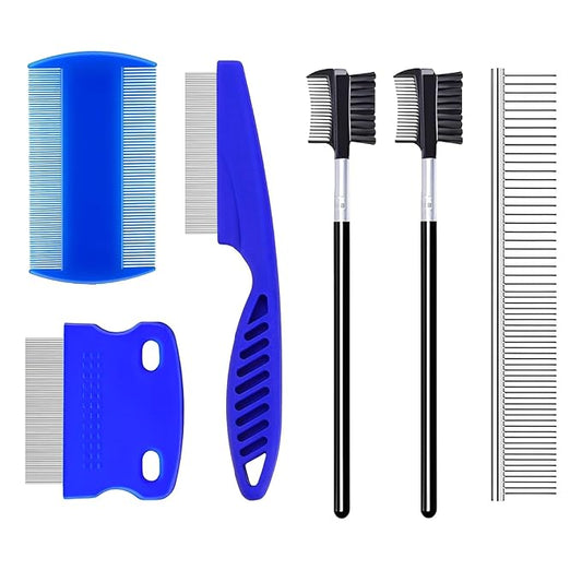 6Pcs Pet Combs for Remove Knots, Fluff and Dirt Dog Eye Comb for Removing Eye Mucus and Crust Dog Flea Fine Combs for Grooming Matting(Blue)