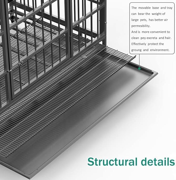 38 Inch Heavy Duty Indestructible Dog Kennel with Wheels, High Anxiety Kennel, Sturdy Locks Design, Double Door and Removable Tray, Extra Large XL XXL Dog Crate