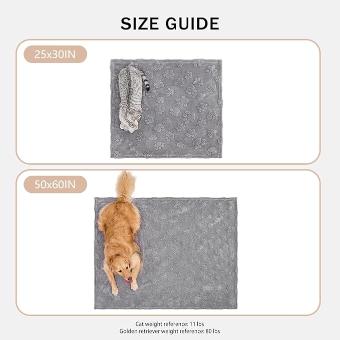 Qeils Jacquard Dog Blankets for Large Dogs, Cozy Calming Cat Blankets Washable, 280GSM Coral Fleece Plush Fluffy Throw Blanket, Grey Paws, 30x40IN