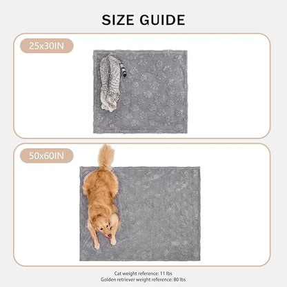 Qeils Jacquard Dog Blankets for Large Dogs, Cozy Calming Cat Blankets Washable, 280GSM Coral Fleece Plush Fluffy Throw Blanket, Grey Paws, 30x40IN
